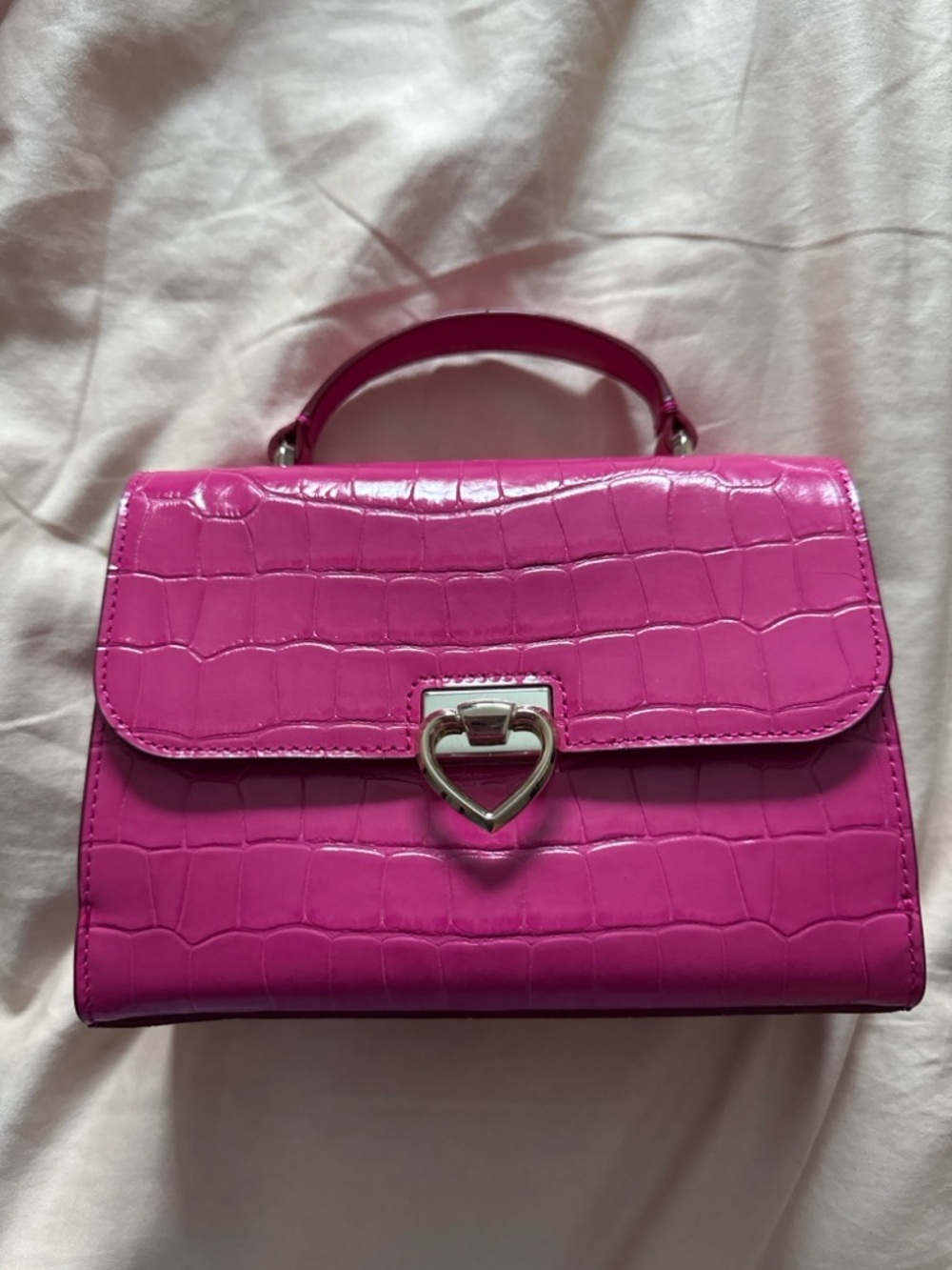 kate spade Hot Pink Croc-Embossed Top Handle Crossbody with Heart Lock